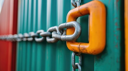 Naklejka premium Shipping Dock Heavily Chained and Padlocked Signaling Trade Blockade or Freeze due to Economic Crisis or Political Conflict Disrupting Global Supply Chains and Commercial Activities