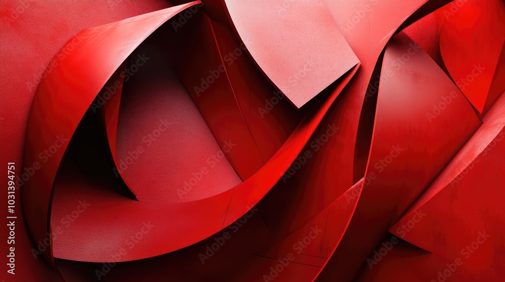 Poster abstract red shapes with subtle 3d effects and shadows, creating a visually engaging and dynamic com