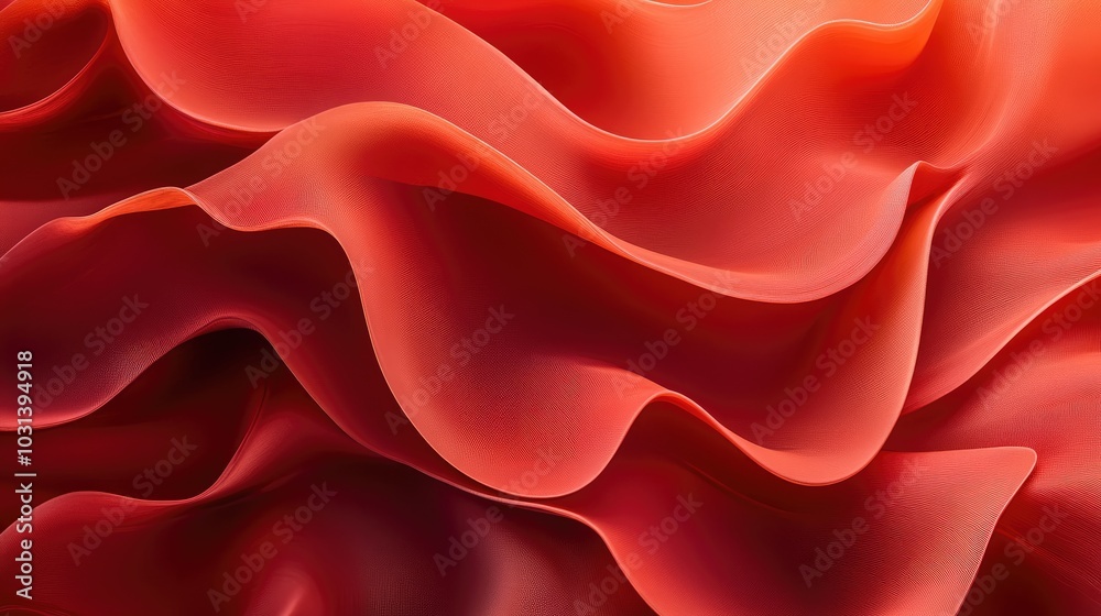 Poster abstract red waves and curves with a subtle texture, giving a sense of fluidity and depth