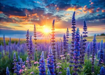 Enchanting Blue Sage Flowers in a Dreamy Landscape – Nature's Serenity and Beauty