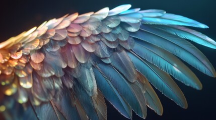 Obraz premium A close-up of a wing with translucent feathers, symbolizing freedom, hope, beauty, delicacy, and the ethereal.
