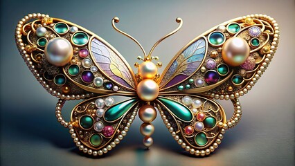 Fototapeta premium Jeweled butterfly with pearl and gold accents