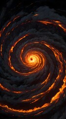 A swirling vortex of black fire, its searing heat warping the surrounding space, glowing embers scattered across a darkened sky, Generative AI