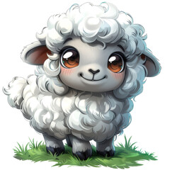 Cute cartoon sheep on the grass