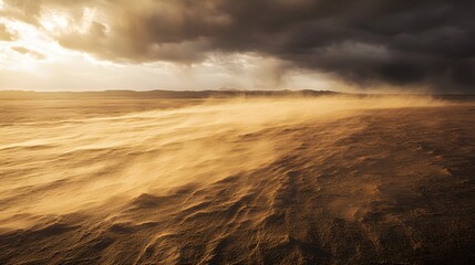 Windstorm Stirring Sand Across Barren Landscape