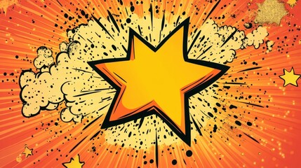Energetic starburst background in orange and yellow, enhanced with halftone patterns for a bold and dynamic comic effect.