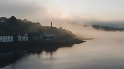 Fototapeta premium Dense Fog Over Coastal Town