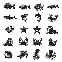 Obraz premium silhouette of sea animals cartoon vector