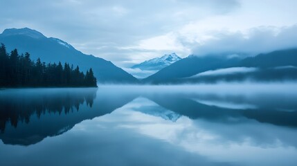 Fog Settling Over Mountain Lake
