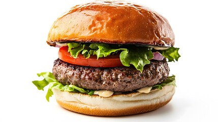 Juicy hamburger on white background. 