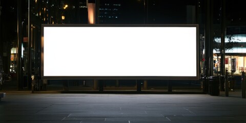 A massive blank billboard shines brightly in Times Square iconic nightlife, with blurred traffic and flashing signs filling the background