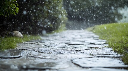 Fototapeta premium Hailstorm Impacting a Stone Pathway