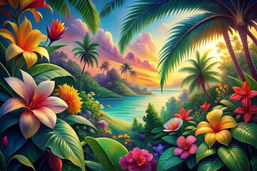 Exotic Summer Vibes Abstract Floral Landscape for Social Media Marketing