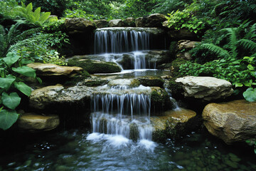 Serene waterfall cascading over rocks