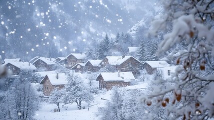 Tranquil Mountain Covered in Heavy Snow