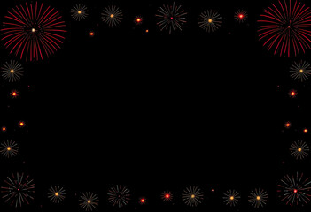 Empty blank black background page with decorated firework borders