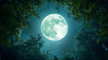 Full Moon Shining Through Forest Canopy