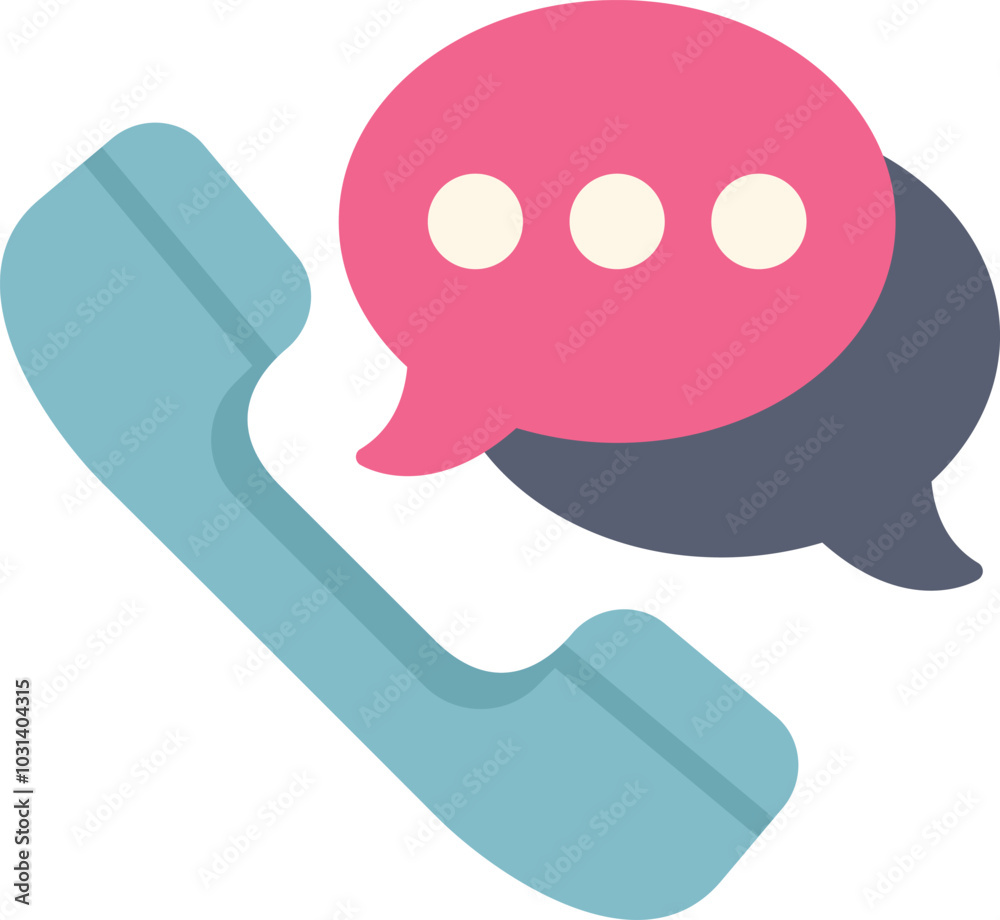 Wall mural Blue phone handset with two speech bubbles, symbolizing communication and conversation