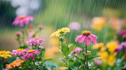 Obraz premium Light Rain on Flower Garden