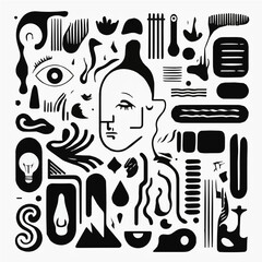 pattern with face icon sheet vector
