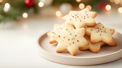 Obraz premium Festive star-shaped cookies with colorful sprinkles