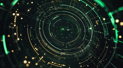 Obraz premium Abstract black background with Colorful circle lines. Digital future technology . Abstract business connection of lines from nodes innovation of communication in the network.