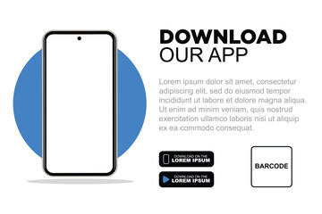 Download page of the mobile app. Empty screen smartphone for you apps. Download our new app, Mobile App.