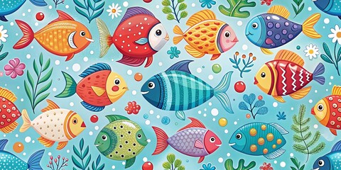 Fototapeta premium Fish Nursery Decor Pattern Poster Background for Kids' Rooms - Playful and Colorful Designs