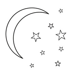 Moon and stars icon isolated. Flat design. Moon and star Icon isolated on white Background. Night symbol for your web site design, logo. Flat design. filled black symbol. Vector EPS 10.