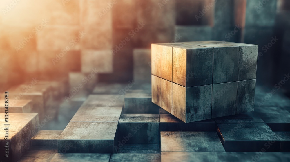 Aufkleber Abstract cubic structures in a modern setting with dynamic lighting
