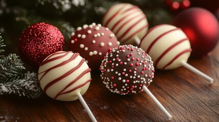 Obraz premium Festive chocolate-covered cake pops for holiday celebrations