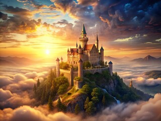 Fototapeta premium Floating Castle at Sunset - Enchanting Urban Exploration Photography