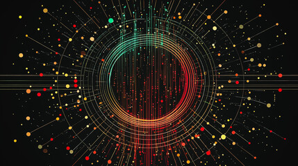 Obraz premium Abstract black background with Colorful circle lines. Digital future technology . Abstract business connection of lines from nodes innovation of communication in the network.