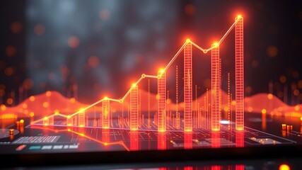 Naklejka premium Business Growth Chart with Dynamic Lighting and Data Effects