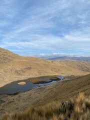 mountain landscape with a glacier lake in the Andes