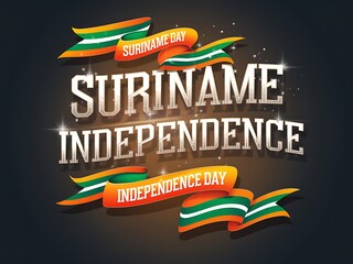 Naklejka premium Suriname Independence Day Celebration with 3D Text and Ribbons