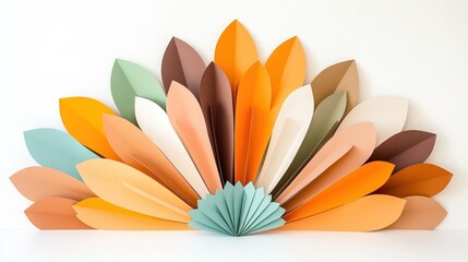 Colorful paper leaves in various shapes, white isolated background.