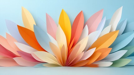 Fototapeta premium Colorful paper petals arranged in a vibrant display against a blue background.