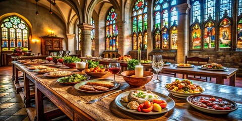 Obraz premium Food Photography at Sant'Antonio of Ranverso Abbey, Piedmont - Culinary Delights in a Historic Setting