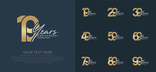 Anniversary logo set vector design, gold and silver color for celebration event