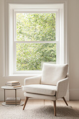 Cozy chair near bright window, natural light