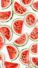 Slices of watermelon on white background. Top view.