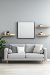 Fototapeta premium Modern living room with cozy grey sofa