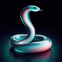 Fototapeta premium A glass sculpture of a beautiful snake, gradient of teal, pink and white, black background
