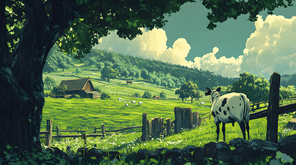 Obraz premium Green Pasture cartoon