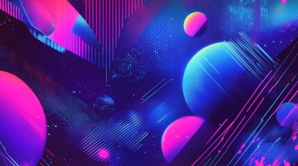Obraz premium Abstract Neon Geometric Design with Planets and Stars
