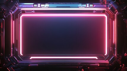 Obraz premium Futuristic Sci Fi Frame with Neon Lights and Copy Space