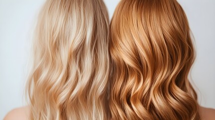 Naklejka premium Side-by-side curls comparison, showing frizzy, undefined strands transforming into shiny, bouncy curls post honey treatment, Realistic, High Detail, Natural Light