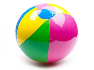 A brightly colored beach ball, inflated and isolated on a white background