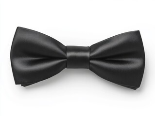 A classic black bow tie, neatly tied, isolated on a white background